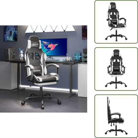 vidaXL Chaise de jeu pivotante et repose-pied Noir et blanc Similicuir (1/5)