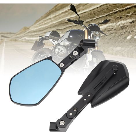 Deux rétroviseurs noirs pour moto avec verre bleu anti-éblouissement, adaptés à la plupart des motos et vélos (livrés sans logo), forme diamant (HP-J048). (1/5)