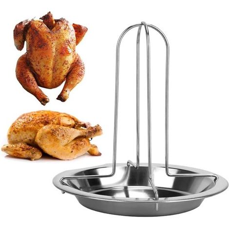 Parrilla de acero inoxidable para pollo, soporte plegable para cocinar, asar y cocinar a la parrilla, soporte vertical para uso en horno (1/5)