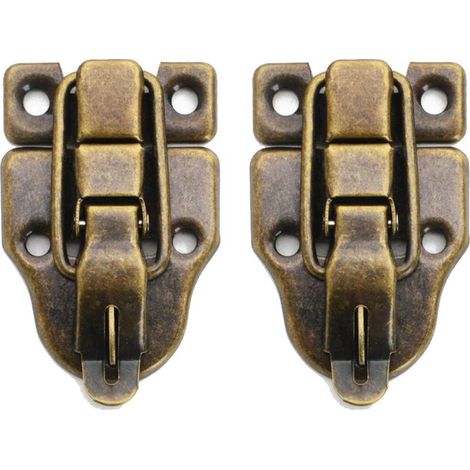 Lot de 2 loquets à bascule de style rétro, loquets à bec de canard en métal antique avec vis de montage, pour boîte à bijoux, armoire, boîte en bois (bronze) (1/4)