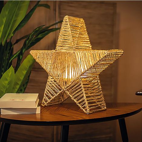 SISINE STAR 40 Tragbare sternförmige Lampe. Weihnachtsdekoration. Warmes 3000K LED-Licht mit Fernbedienung. Hergestellt in Spanien aus Naturfasern