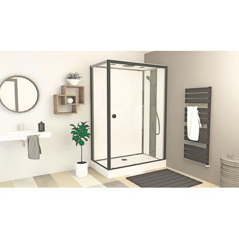ONDEE - Cabina de ducha GONEA - Montaje sin silicona - Perfiles de aluminio - negro mate - se entrega en kit - 140x80cm (1/5)