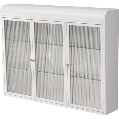 ELVMI Pensile con 3 Ante in vetro, per Cucina Bagno Soggiorno, in Vetro e Metallo, Bianco (1/5)