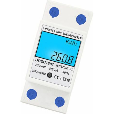 Numerique Electrique Compteur D'Energie Monophase Sur Rail Din Compteurs D'Electricite Une Deuxieme Phase De Fil Multifonction Compteur Electrique - Blanc, Avec Retroeclairage (1/5)