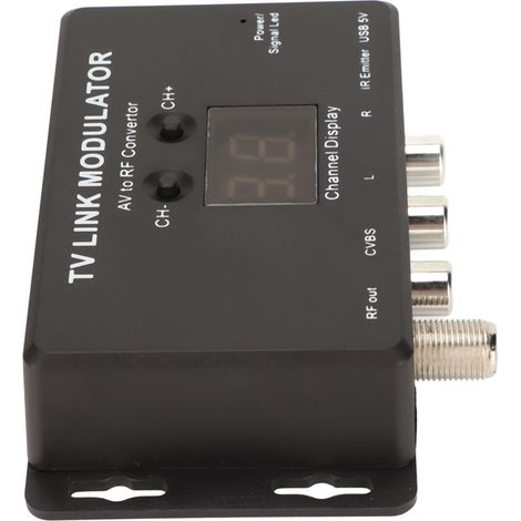 Modulateur TV Link compatible PAL et NTSC, convertisseur AV vers RF compact et stable avec retour infrarouge pour décodeur, DVD et enregistreur numérique. (1/5)