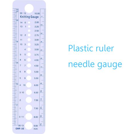 Jauge à aiguilles à tricoter en plastique avec mesures en cm et pouces, tailles US/UK/Canada 2-10mm, outil de couture (1/5)
