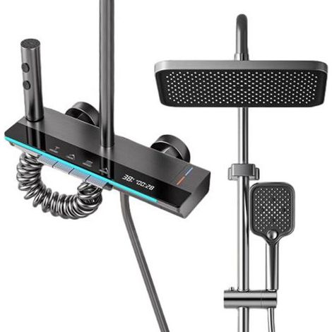 Colonne de Douche Thermostatique, Ensemble de Mitigeur Douche en Acier Inoxydable avec Douche Plafond Carrée de (1/4)
