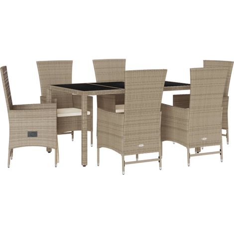 Maison Exclusive - 7-tlg. Garten-Essgruppe mit Kissen Beige Poly (1/5)