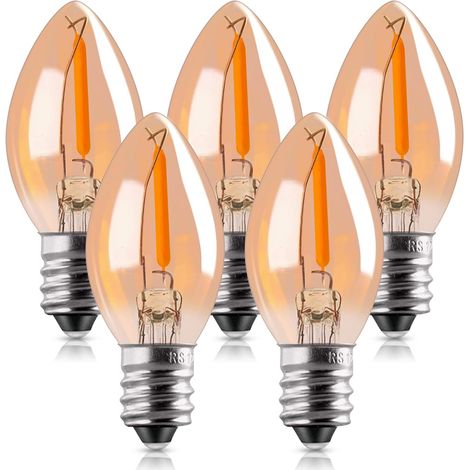 C7 Ampoule LED, 0.5W lumière de bougie Ampoules, Ambre Glow décoratif Edison Night Light LED E14 Candelabra Base de Filament Ampoule Ultra Blanc chaud 2200K non graduables 5 Pack (1/5)