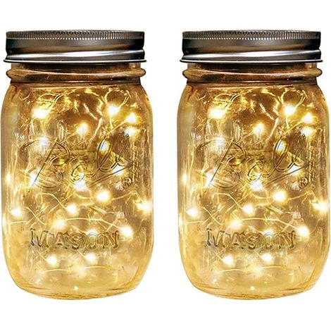 2 Pieces Outdoor Solar Garden Lantern, Waterproof Mason Jar Lamp 20 LEDs Solar Garden Decorative Lights for Outdoor Solar Lights for Garden, Party, Wedding (1/5)