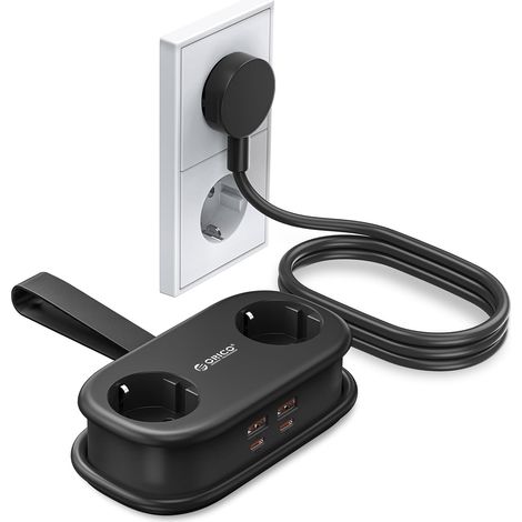 65W GaN Prise de Voyage Multiple avec USB-C, 6-en-1 Multiprise Rapide avec 4 Ports USB, Multiprise avec Câble d'Extension Rétractable 1.6m pour Téléphone, Voyage - Noir (1/5)