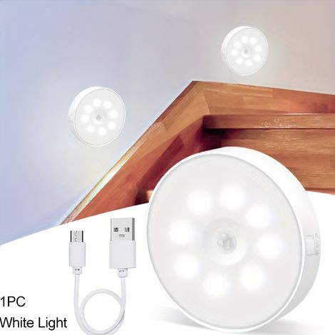 Lampe LED rechargeable à détecteur de mouvement, 8 LED, intérieur, blanc/blanc chaud, autocollante, pour placard/penderie/cuisine (1 pièce) (1/5)