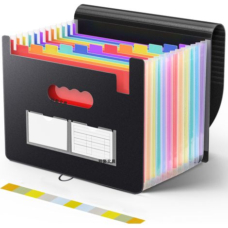 Portadocumenti da ufficio, archivio documenti amministrativi, schedario a 12 scomparti, raccoglitore documenti A4 espandibile con coperchio, organizer per cartelle a fisarmonica (nero)