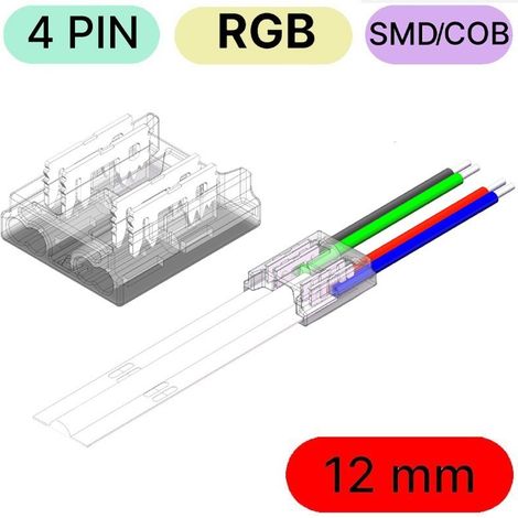 Connettore Rapido per LED COB e SMD RGB a 4 pin da Striscia a Cavo 12mm