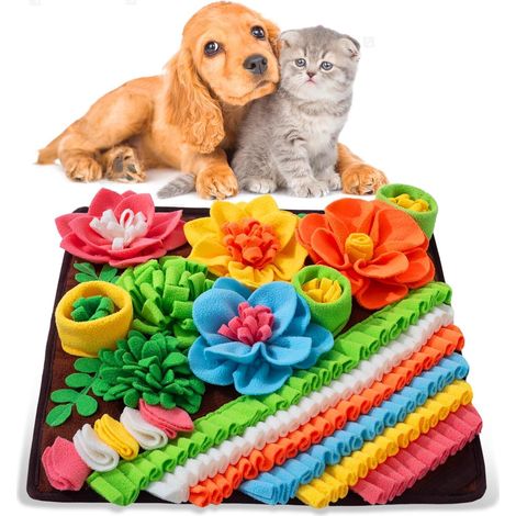 Tapis à renifler pour Chien, 50  50CM Tapis de Fouille Alimentation Lente, Tapis Reniflant Formation d’Animaux Lavable en Machine Pliable pour Lapin, Chat, Chien (Brun) (1/5)