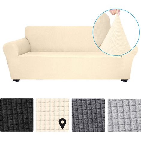 Decdeal Stretch-Sofabezug, rutschfest, weich, waschbar, für Wohnzimmer, Kinderzimmer, Haustiere, 3-Sitzer, Beige (1/5)