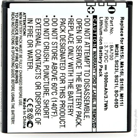 NX - Batterie téléphone, smartphone, GSM pour Sony Ericsson 3.7V 1000mAh - BA700 (1/4)