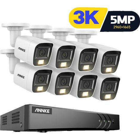 Sistema di telecamere di sicurezza, risoluzione 5 MP, visione notturna intelligente, bianco 8 canali 8 pezzi, senza batteria (1/2)