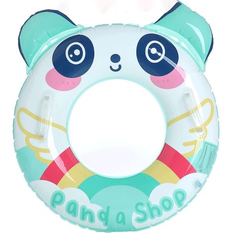 Bouée gonflable transparente à paillettes avec un panda mignon et une poignée, jouet aquatique épais pour piscine. (1/5)