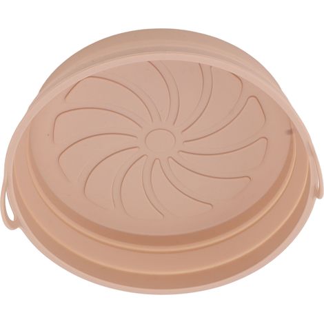 Panier de friteuse en silicone rond, 2 pièces, résistant à l'huile, antiadhésif, réutilisable, avec poignées, pliable, rose, pour usage domestique (1/5)