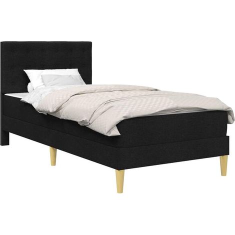 Cadre de lit en tissu noir (matelas inclus), dimensions 80 x 200 cm (1/5)