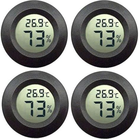 Crezuo 4-teiliges tragbares Thermometer- und Hygrometer-Set, Schwarz