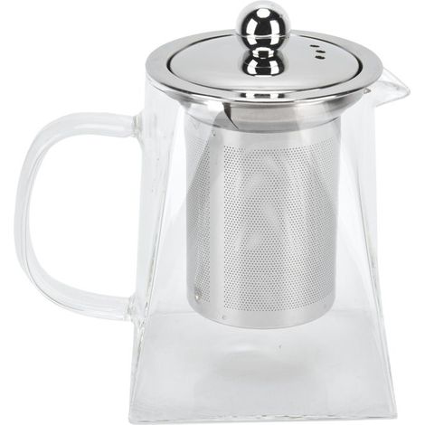 Tetera de cristal transparente con filtro extraíble de acero inoxidable 304, apta para uso en la oficina o en el hogar. (1/5)