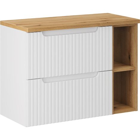 Mueble bajo lavabo 80cm 2 cajones 2 compartimientos Riva Blanco y Madera (1/4)
