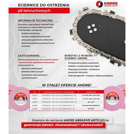 Disco afilador de cadena Andre 145 x 8,0 x 22,2 mm CRA60K7VE01 - 35 (1/2)