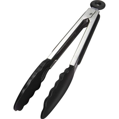 1 pince barbecue inox avec revêtement silicone alimentaire, 23 cm, anti-chaleur, pour cuisine et barbecue (1/5)