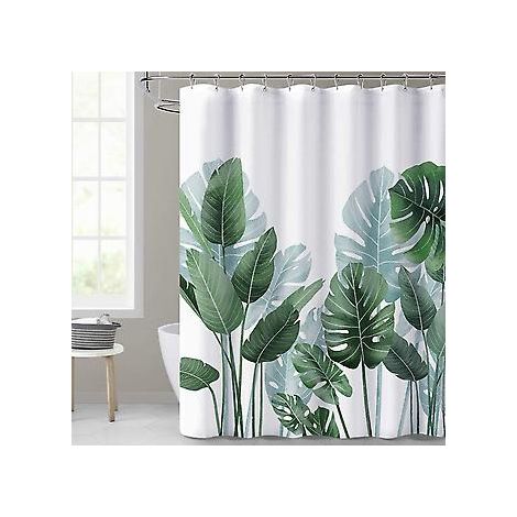 Duschvorhang fürs Badezimmer – Tropische Blätter auf weißem Hintergrund, geruchsneutraler Vorhang für Dusche und Badewanne, 183 x 183 cm lang, Hoo