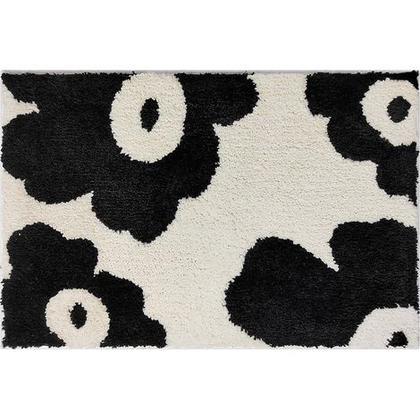 Niedliche schwarze Mikrofaser-Badematte mit Blumenmuster, weich, flauschig, saugfähig, schnelltrocknend, rutschfest, waschbar, für Badezimmer, Duschvorplatz und Badewanne, 40 x 60 cm.