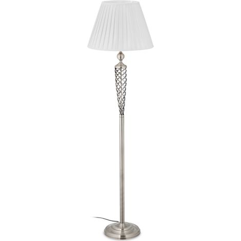 Relaxdays Stehlampe antik, Stoffschirm, dekorativer Metallfuß, E27, Standleuchte Wohnzimmer, HxD: 157x42cm, silber/weiß