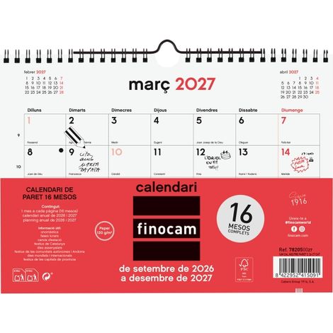 El Finocam Neutro Calendario de Pared en catalÃ¡n es la herramienta perfecta para organizar y planificar tu aÃ±o de manera eficiente y visual. Con una