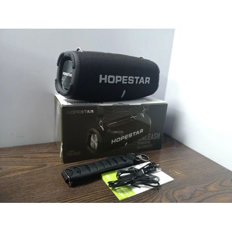 Enceinte Bluetooth portable haute puissance H50 avec caisson de basses, lecteur MP3 et radio FM, système audio puissant.