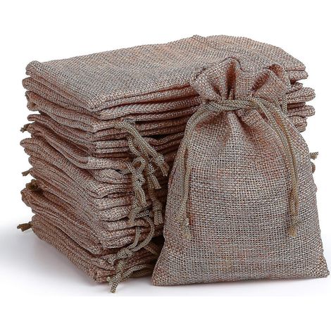 Set mit 20 Geschenktüten aus Leinen und Jute, Jutebeuteln mit Kordelzug, Schmuckbeuteln, Aufbewahrungsverpackungen für Partys – Kaffee