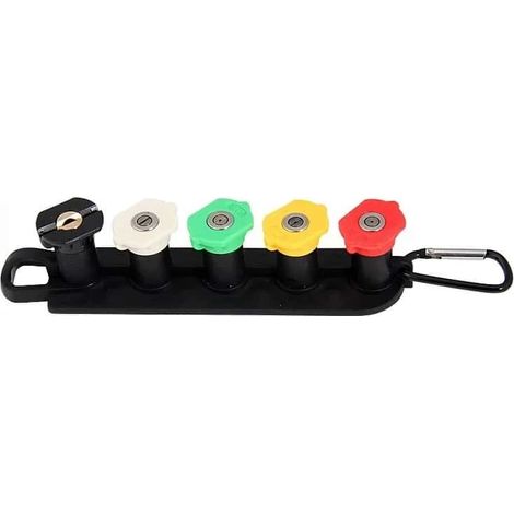 (5 buses avec base) Ensemble de buses à connexion rapide en laiton 1/4", adaptateur de tuyau pour nettoyeur haute pression avec vanne réglable pour lavage de voiture (1/5)