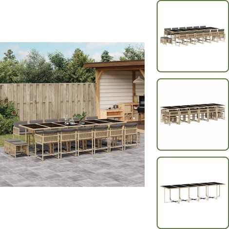 vidaXL Ensemble à manger de jardin et coussins 17 pcs mélange beige
