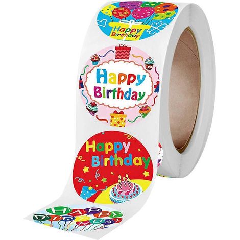 1 rouleau de 500 étiquettes autocollantes décoratives pour cadeaux d'anniversaire et de fêtes (1/5)