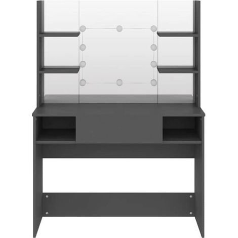 Table de Maquillage avec Miroir LED, 100x40x135 cm, Bureau de Toilette en MDF avec Éclairage, Coiffeuse Moderne Grise pour Chambre (1/5)