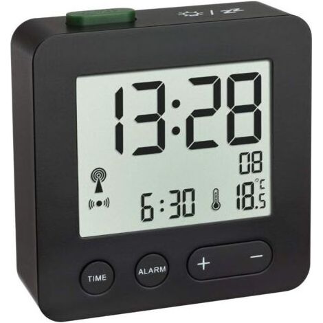 Réveil numérique, avec Horloge Radio-pilotée, fuseaux horaires réglables, réveil température et écran Lumineux, Noir (1/3)