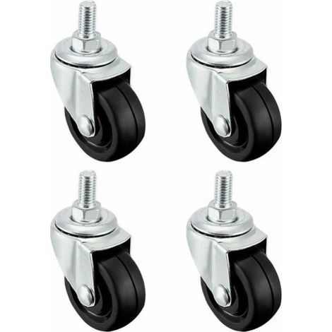 BUNTHAUS Swivel Casters 1.5 Inch Solid Rubber M8 x 15mm Screw Threaded Caster Wheels Black 4 Pcs (1/4)