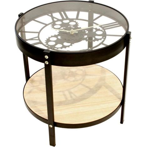 Table d'Appoint Design "Plateau Horloge" 40cm Noir (1/5)