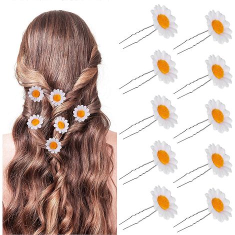 Lot de 12 pinces à cheveux artificielles en forme de fleur, épingles à cheveux, bâtonnets et fourchettes à cheveux, accessoires pour cheveux-6.5x4cm-White (1/3)