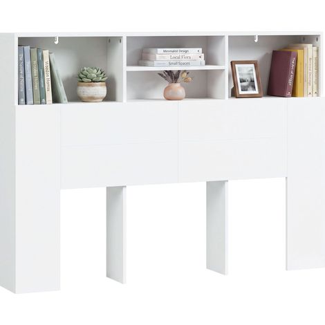 HOMCOM cabecero de cama 140 cm con almacenaje, cabezal de cama con 4 compartimentos abiertos, cabecero moderno para dormitorio, blanco (1/5)