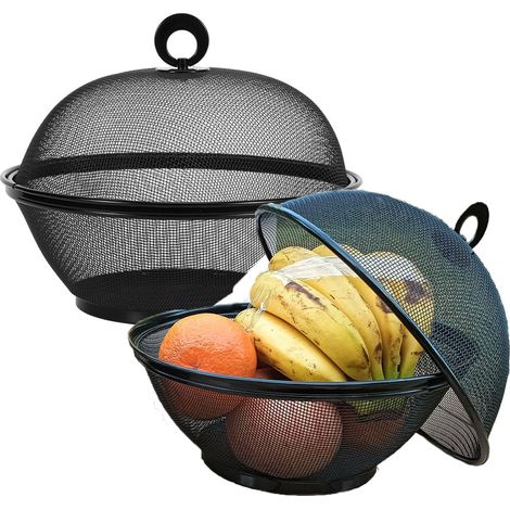 Corbeille Fruit Panier a Fruits - Corbeille a Fruit Avec Couvercle- bols de service pour fruits, bonbons, collations, Noir (2 paniers fruits + 2 couvercles 2 sets total)
