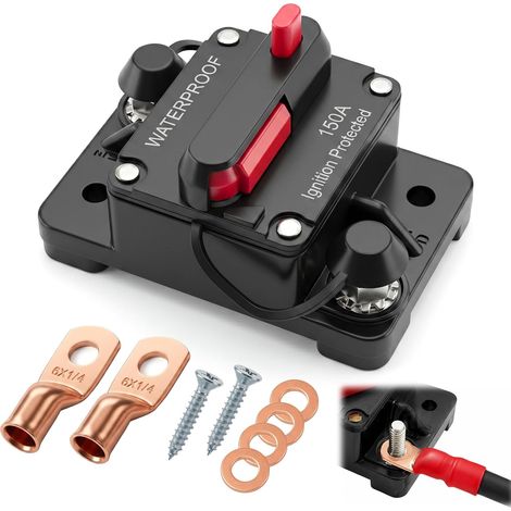 Disjoncteur 150A Réinitialisation Manuelle Étanche pour Voiture,Bateau,Marine,Moteurs de Pêche à la Traîne, ATV,Protection d’Alimentation pour Batterie,Système Audio,Fusible DC 12V-48V (1/5)