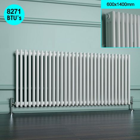 ELEGANT 600 x 1400 mm Rads Traditional Radiator Cast Iron Style Horizontal Radiator White Triple Horizontal Column Radiators