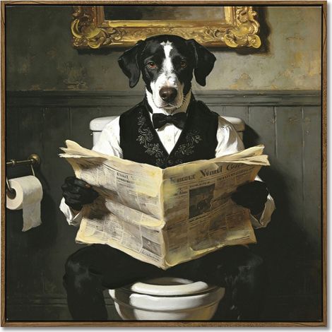 Quadro cane con giornale e cornice sottile di legno 52 cm (1/5)