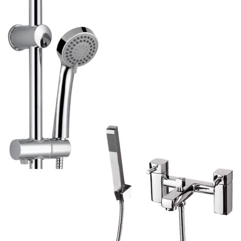Deck Mounted Square Bath Filler Shower Mixer with Slider Rail and Handset Kit (1/5)